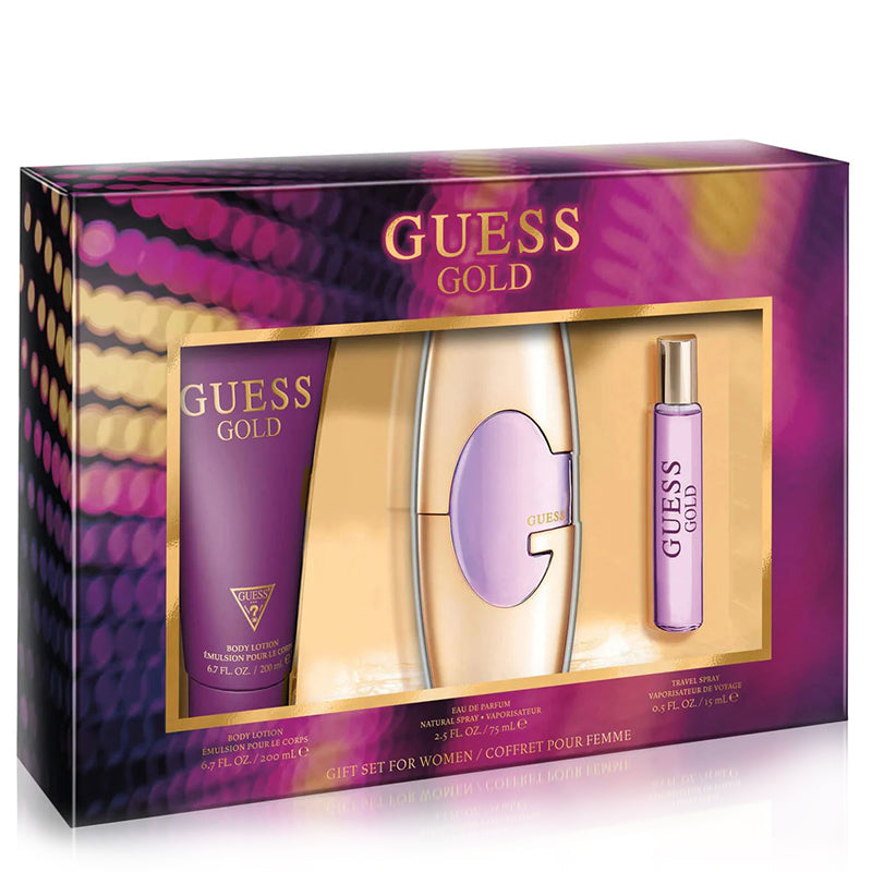 Load image into Gallery viewer, Discover the mesmerizing Fragrance of the Guess Gold 75ml Eau de Parfum Gift Set for women.
