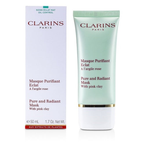 The Clarins Pure Radiant Mask with Pink Clay to improve skin texture and regulate oil production.
