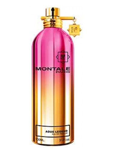 A captivating bottle of Montale Paris Aoud Legend 100ml Eau De Parfum in pink, adorned with elegant gold accents, featuring the enchanting fragrance of Montale Paris Aoud Legend.