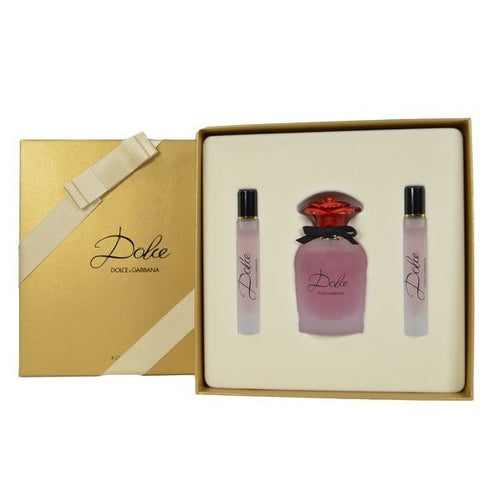 A Dolce & Gabbana gift box containing a 75ml bottle of D&G Dolce Rosa Excelsa fragrance for women in both EDP and eau de toilette.