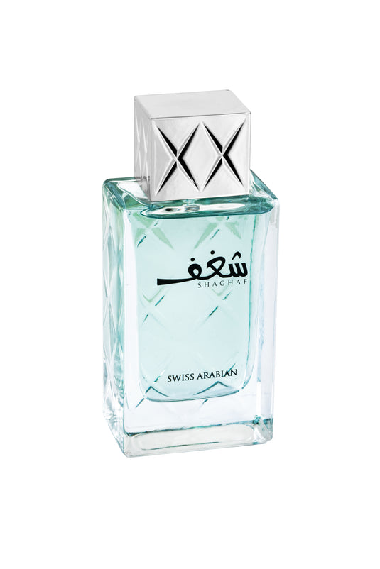 A bottle of Swiss Arabian Shagaf Man 75ml Eau De Parfum on a white background.