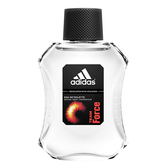 A bottle of Adidas Team Force 100ml Eau de Toilette sold by Rio Perfumes on a white background.