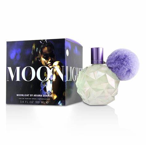 Load image into Gallery viewer, A bottle of Ariana Grande Moonlight 100ml Eau De Parfum with a purple pom pom.
