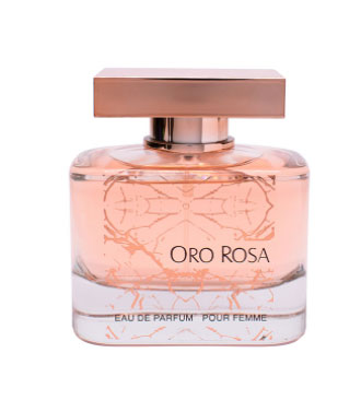 A sensual Fragrance World Oro Rosa 100ml Eau De Parfum with a musky fragrance.