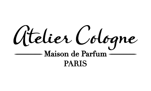 Black text logo reads "Atelier Cologne Maison de Parfum PARIS" in cursive and serif fonts on a white background.