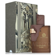 A box and bottle of French Avenue’s Ministry of Oud Gladiator’s Oath Eau De Parfum; the box displays a gladiator illustration, and the bottle features a brown sculpted cap with a gold accent ring.