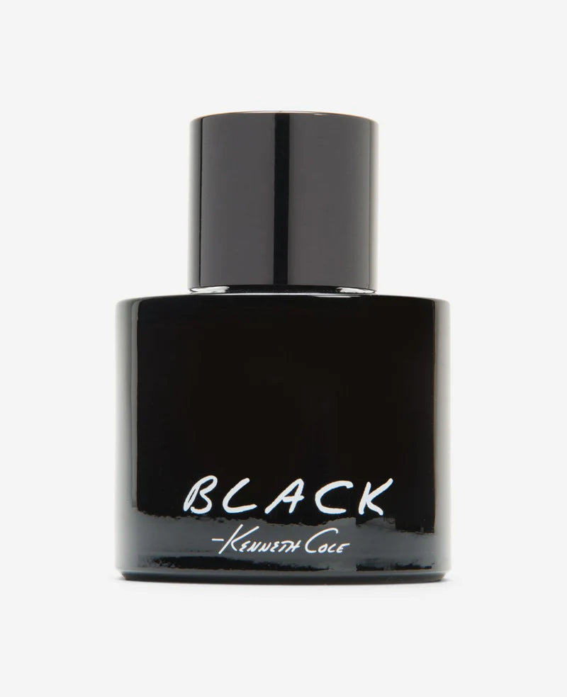 Kenneth Cole Black For Men 100ml Eau De Toilette features a sleek black cylindrical bottle with "BLACK Kenneth Cole" in white, offering a timeless men's fragrance.