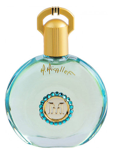 The M. Micallef Night Aoud 100ml Eau De Parfum comes in a round bottle with a gold cap and turquoise gemstone decor, featuring the M. Micallef signature, encasing an Oriental Floral fragrance that evokes mystery.