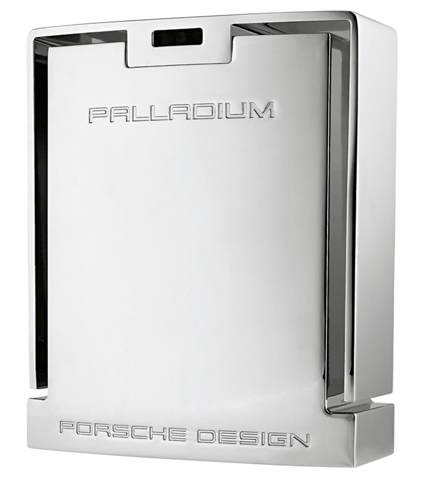 A rectangular metallic silver bottle of Porsche Design Palladium 100ml Eau De Toilette, featuring "PALLADIUM" and "PORSCHE DESIGN" embossed on the front—a distinctive men's fragrance.