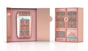 A pink geometric box holds a matching perfume bottle, both adorned with vibrant tiled designs, representing Le Chameau Bab Al Attar Rose Garden Eau De Parfum from Le Chameau.