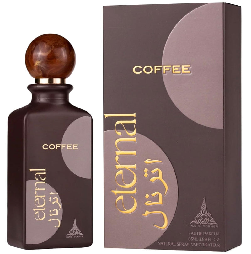 Load image into Gallery viewer, Bottle of Paris Corner Eternal Coffee fragrance with packaging for Men &amp; Women.
