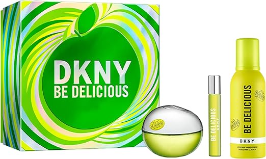The DKNY Be Delicious gift set for women includes a 100ml EDP, 150ml shower mousse, and 15ml EDP—perfect for those who love fresh and vibrant scents.