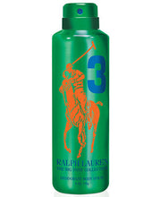 A green can of Ralph Lauren No.3 200ml Deodorant Spray for men, featuring an orange polo player and a blue number 3—an invigorating men's scent from Ralph Lauren.