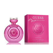 A 100ml bottle of Guess La Mia Bella Vita EDP by Guess is shown beside its pink box, showcasing this captivating floral woody fragrance.