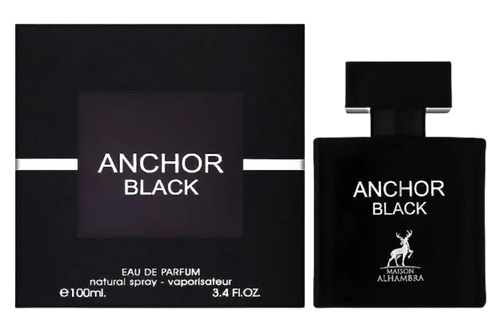 Sentence with replaced product:

Maison Alhambra Anchor Black 100ml Eau de Parfum bottle next to its packaging, displaying the brand and product name, 
