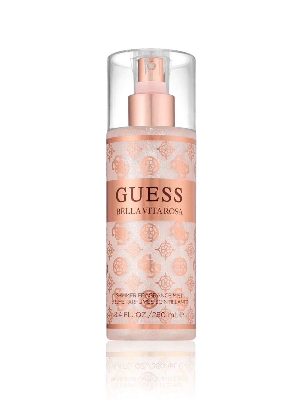 Guess Bella Vita Rosa for Women 250ml fragrance mist Spray by Guess comes in a pink and gold 250ml bottle with a clear cap and spray nozzle. Its floral fruity scent adds everyday elegance.