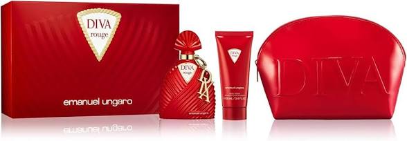 Experience the Emanuel Ungaro Diva Rouge 100ml EDP Gift Set—a luxurious women’s fragrance collection by Emanuel Ungaro. This elegant set features the Diva Rouge Eau de Parfum, a matching body lotion, and a stylish red cosmetic bag, all beautifully presented in bold red packaging. Ideal for gifting or treating yourself to the sophisticated scent of Diva Rouge.