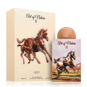 Lataffa Pride Art Of Nature II 100ml EDP unisex features two running horses on both bottle and box—a sophisticated fragrance for men & women.