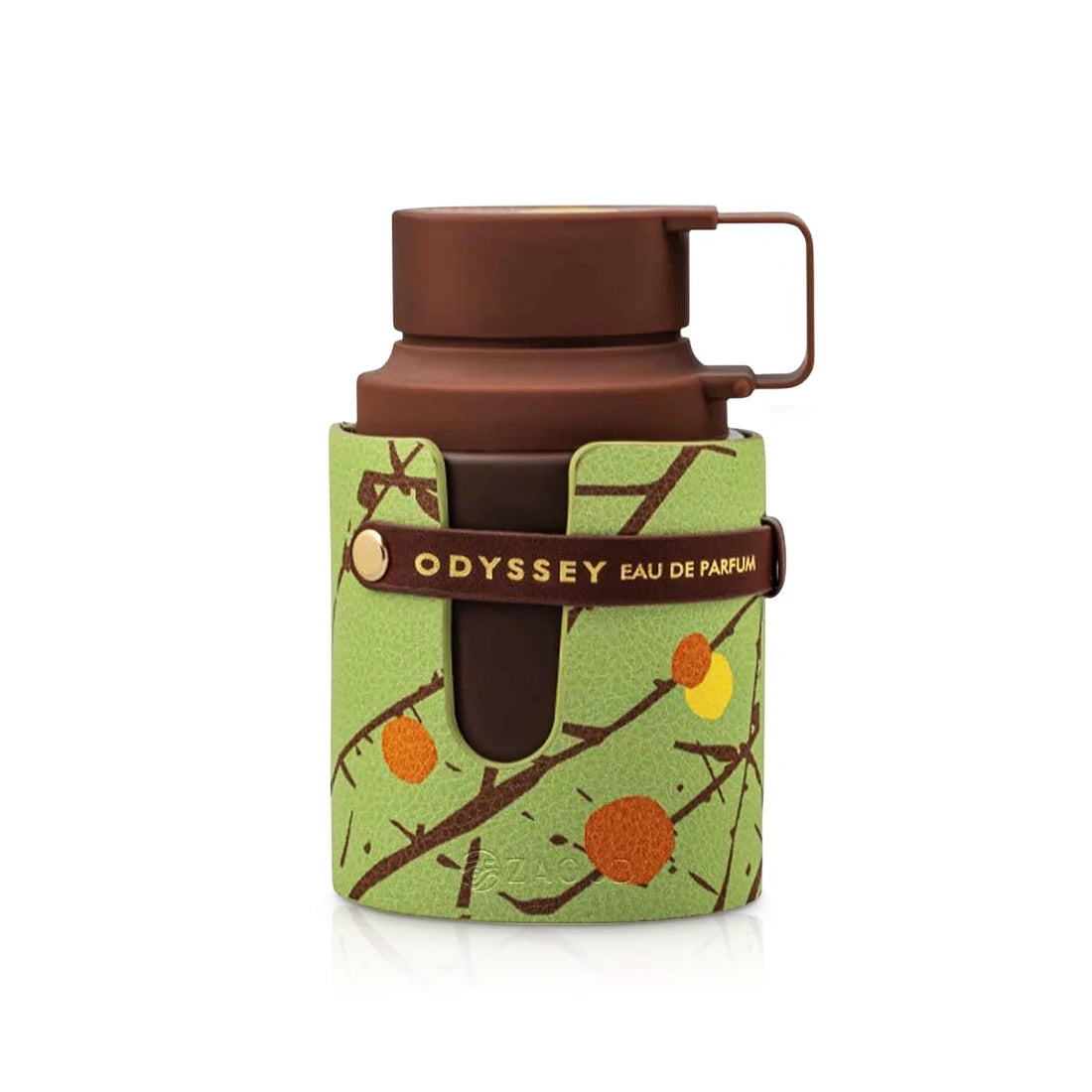 A green and brown bottle labeled "Armaf Dubai Chocolate 100ml EDP" with a floral branch design, inspired by luxurious dark chocolate perfume, features a protective cover. Brand: Armaf.