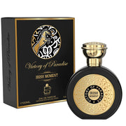 Bottle of "Milestone Victory of Paradise Irish Moment" fragrance by Rio Perfumes next to its packaging.