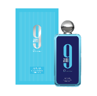 A blue bottle labeled "9 AM" by Afnan is displayed beside its blue box, highlighting the Afnan 9 AM Dive Homme 100ml Eau De Parfum—a refreshing fragrance for men.
