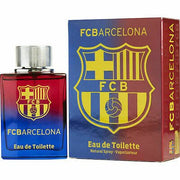 A bottle and box of Barcelona FC 100ml EDT by Barcelona, displaying the iconic FC Barcelona logo and club colors of red, blue, and yellow—this men’s fragrance perfectly captures the spirit of the Barcelona FC fragrance collection.