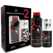 The Berverly Hills Polo Club no.2 100ml Gift Set by Berverly Hills includes a deodorant body spray, eau de toilette bottle, and comes in stylish packaging featuring a polo player and the number 2. This men’s fragrance offers an invigorating oriental spicy scent, perfect for the modern gentleman.