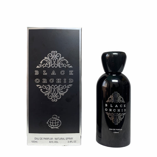 A bottle of Fragrance World Black Orchid 100ml Eau de Parfum (EDP) on a white background.