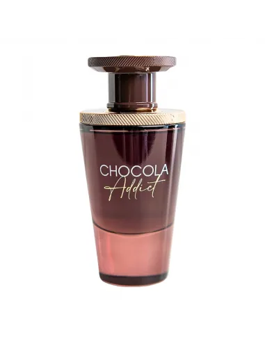 A brown and gold bottle of French Avenue Chocola Addict 100ml EDP stands against a plain white background, embodying the allure of this gourmand fragrance by French Avenue.
