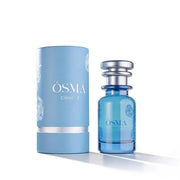 A blue cylindrical box labeled "Osma Perfumes Citrus F" stands beside a matching 75ml blue glass EDP bottle with a silver cap, offering a citrus fragrance blended with white musk and delicate floral notes.