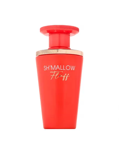 A vibrant red bottle of French Avenue Sh’mallow Fluff 100ml EDP, featuring a gold-accented neck and matching red cap, is displayed against a white background—perfectly embodying the playful and irresistible floral fruity gourmand scent from French Avenue.