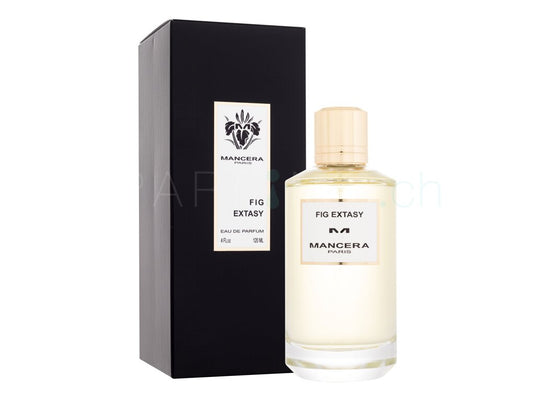 A Mancera Fig Extasy 120ml Eau De Parfum bottle next to a fragrance box.