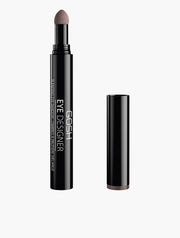A black tube of GOSH Eye Designer - Volcano long-lasting eye shadow by GOSH, featuring a sponge applicator and a detached cap beside it, displayed on a white background.