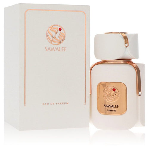 A bottle of Sawalef Tamuh Eau De Parfum, a fragrance.