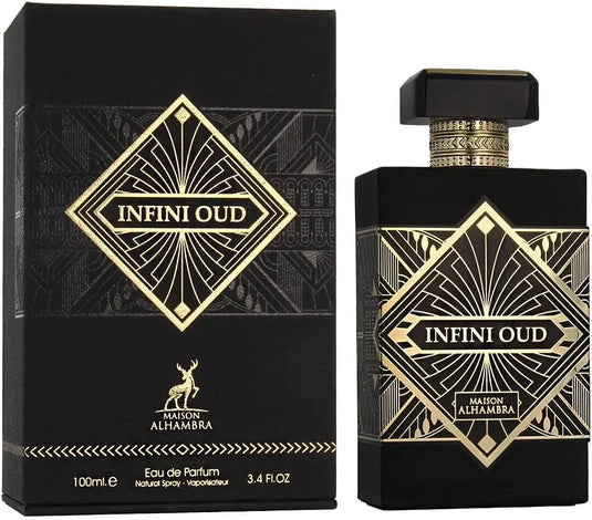 A bottle of Maison Alhambra Infini Oud 100ml Eau de Parfum.