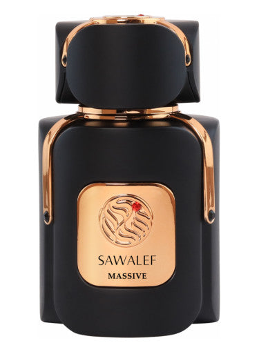 A bottle of Sawalef Massive 80ml Eau De Parfum by Sawalef on a white background.