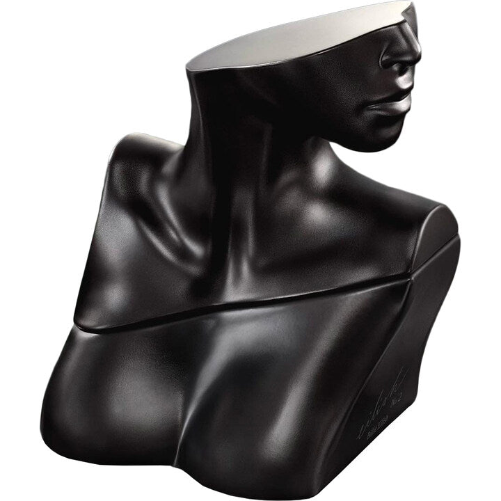 Sculpture of a stylized human bust with a smooth, dark finish, featuring a partially open head and detailed facial features—evoking the enigmatic allure of Billie Eilish No 2, a unisex perfume celebrated for its woody floral musk fragrance.