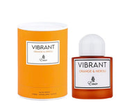 Paris Corner Emir Vibrant Orange & Neroli 100ml Eau de Parfum for men & women shown in an orange and white bottle beside its matching cylindrical packaging.