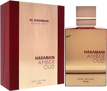 A fragrance bottle of Al Haramain Amber Oud Ruby Edition 60ml Eau De Parfum, suitable for both men and women.