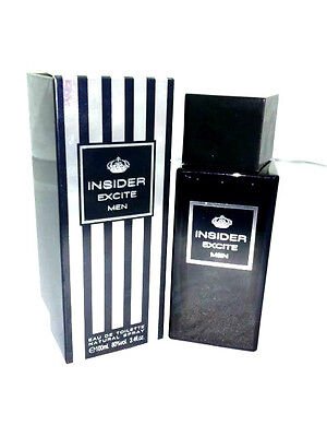 A black and white bottle of Mason Alhambra's Insider Excite Men 100ml Eau De Parfum next to an excite men fragrance box.