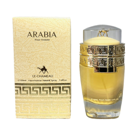A fragrant bottle of Le Chameau Arabia Pour Femme 100ml Eau De Parfum by Paris Corner in a box for women.