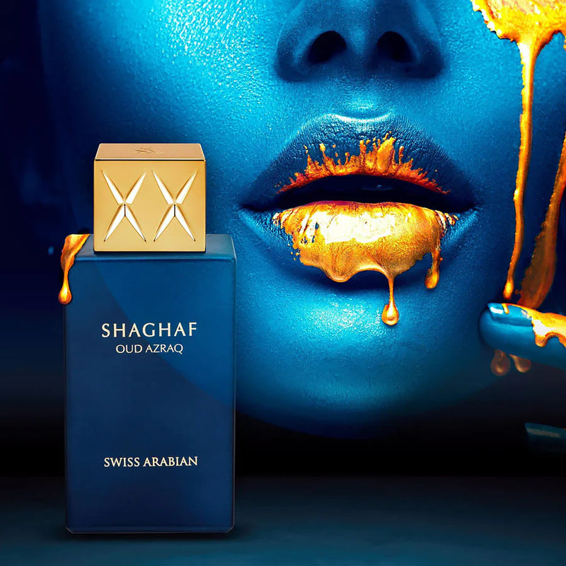 Load image into Gallery viewer, Discover the captivating fragrance of Swiss Arabian Shaghaf Oud Azraq Limited Edition 75ml Eau De Parfum by Swiss Arabian. Indulge in the rich and enchanting aroma of this luxurious perfume, Swiss Arabian Shadaf Edp.
