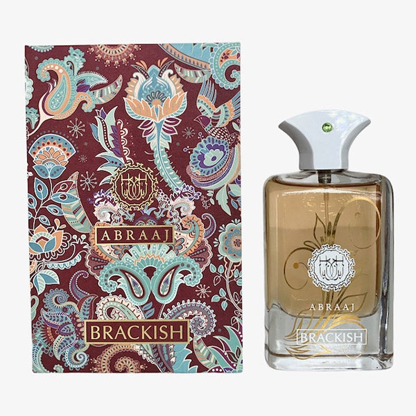 Load image into Gallery viewer, A bottle of Paris Corner Abraaj Brackish 100ml Eau De Parfum by Dubai Perfumes, a men &amp; women fragrance, next to a box.
