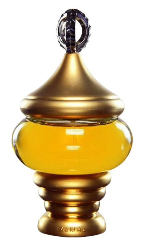 An Ajmal 1001 Nights 60ml Eau De Parfum bottle with a Rio Perfumes gold lid.
