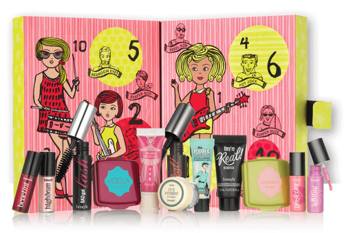 Benefit Girl O'Clock Rock Set of 12 Make-Up Products advent calendar featuring whimsical packaging and bestsellers.