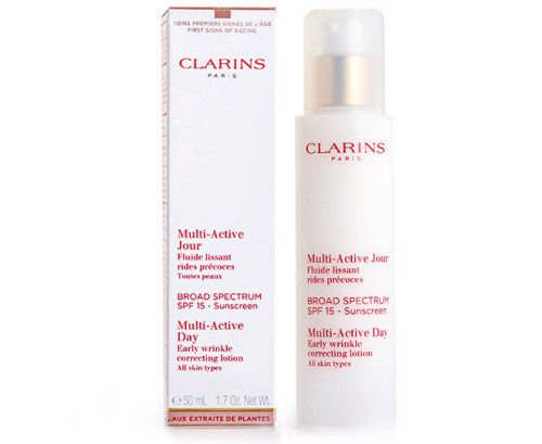 Clarins Multi Active Day Lotion SPF15 offers SPF protection.