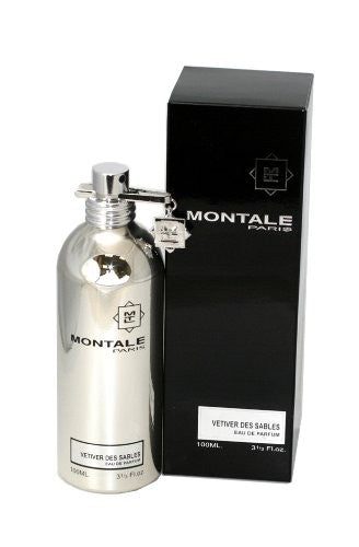A bottle of Montale Vetiver Des Sables Eau De Parfum by Montale Paris in front of a box from Rio Perfumes.