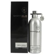 A silver Montale Paris Vanille Absolu 100ml EDP bottle stands beside its black box, highlighting the signature oriental vanilla fragrance from Montale Paris.