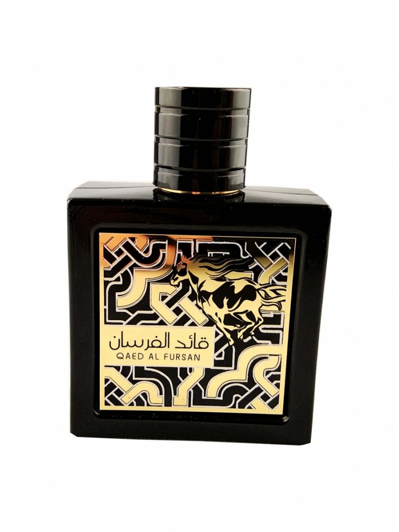 Load image into Gallery viewer, A bottle of Lattafa Qaed Al Fursan 90ml Eau de Parfum by Dubai Perfumes on a white background.
