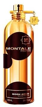 A bottle of Montale Paris Moon Aoud 100ml Eau De Parfum from Rio Perfumes on a white background.